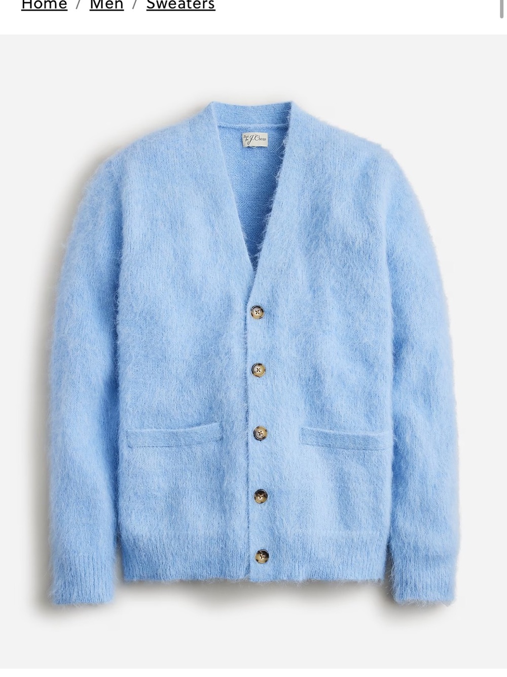 J. Crew Light Blue Fluffy Mohair V-Neck Cardigan